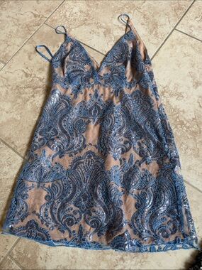 Free people nude and blue sequin dress size 12